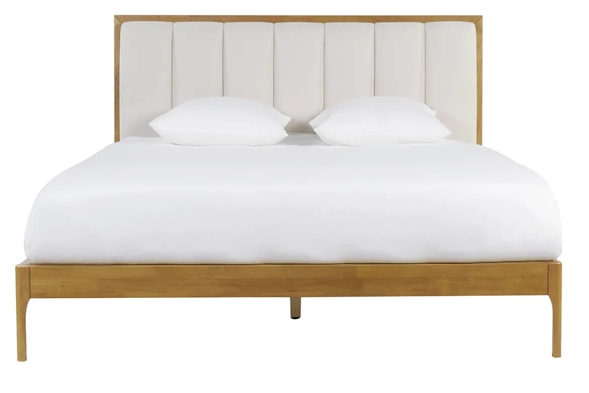 Lit 2 places 160x200 cm en bois clair et tissu gris clair RONN