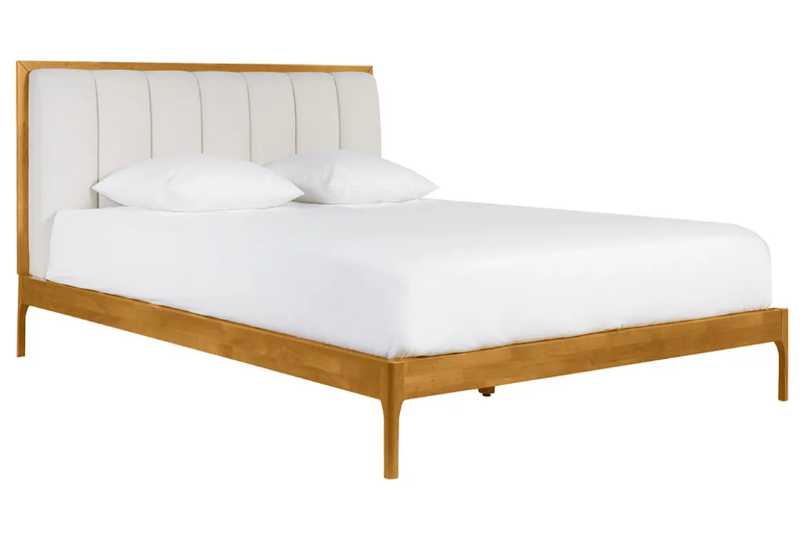 Lit 2 places 160x200 cm en bois clair et tissu gris clair RONN