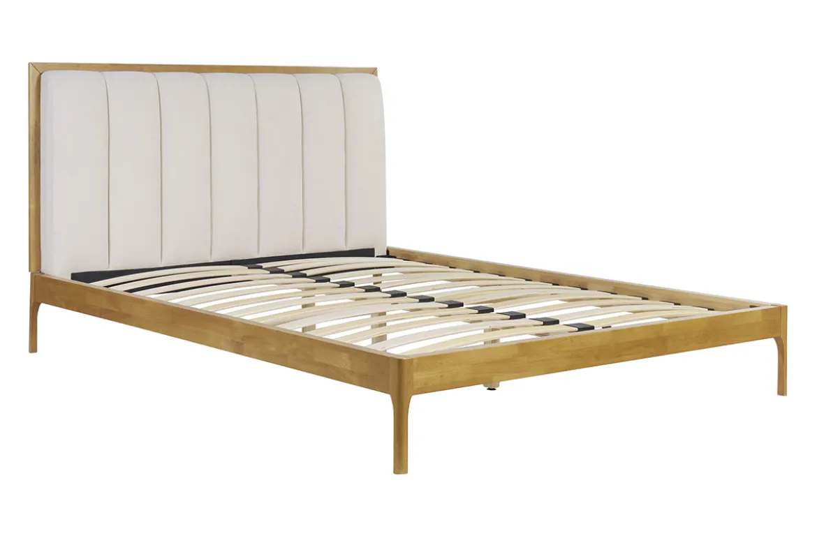 Lit 2 places 160x200 cm en bois clair et tissu gris clair RONN