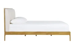 Lit 2 places 160x200 cm en bois clair et tissu gris clair RONN