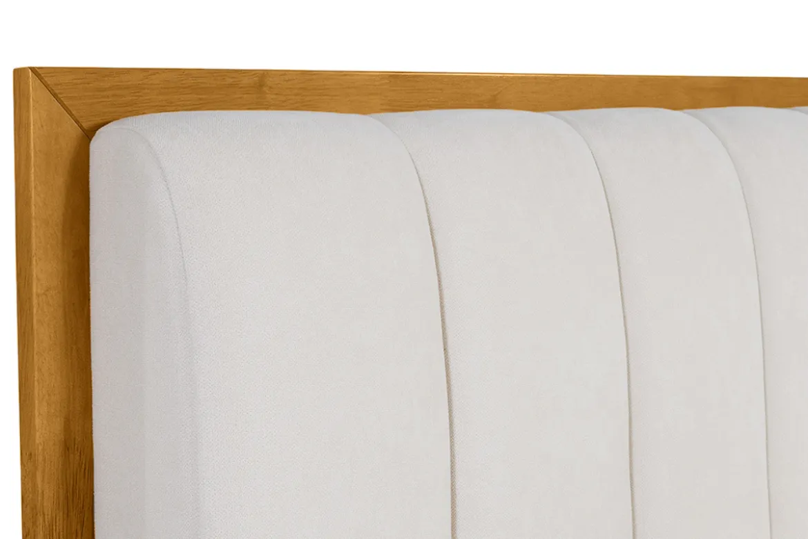 Lit 2 places 160x200 cm en bois clair et tissu gris clair RONN