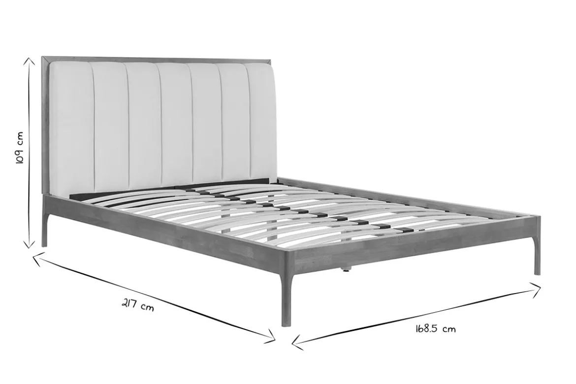 Lit 2 places 160x200 cm en bois clair et tissu gris clair RONN