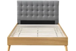 Lit 2 places 140x200cm en bois et tissu gris capitonné LYNN