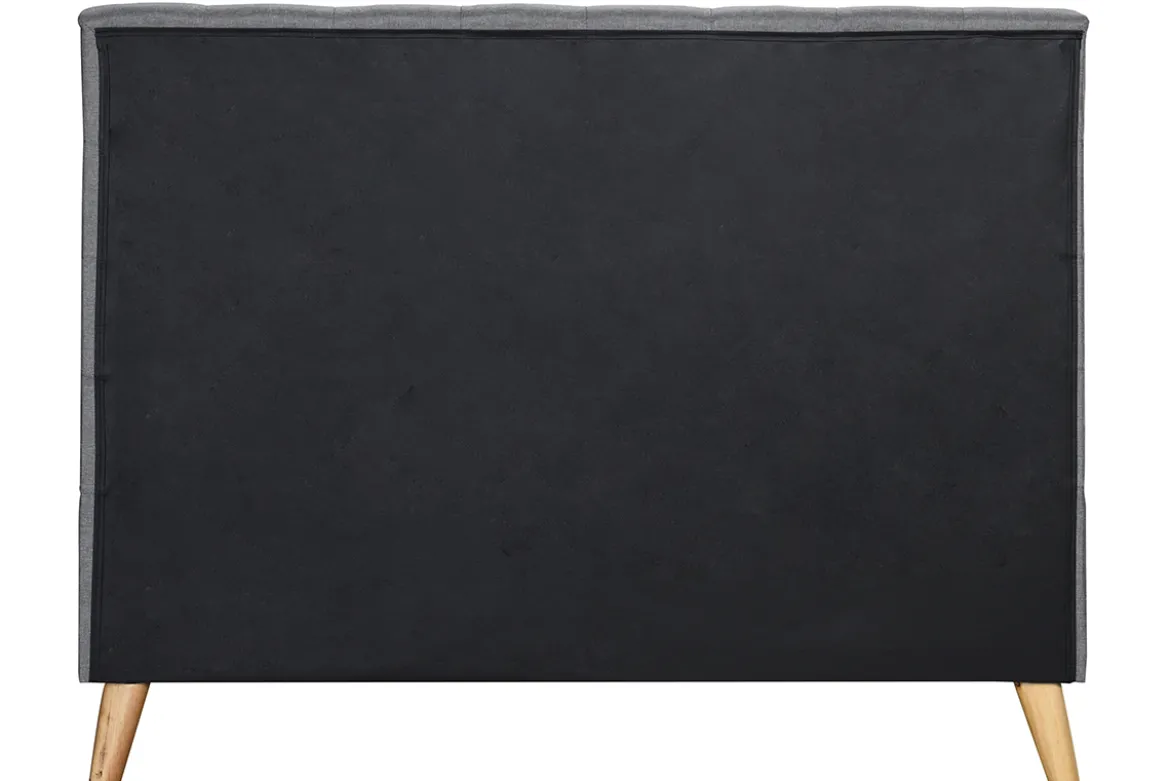 Lit 2 places 140x200cm en bois et tissu gris capitonné LYNN