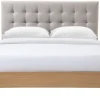 Lit 2 places 160x200 cm en bois et tissu beige LYNN