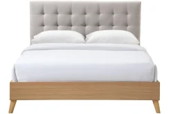 Lit 2 places 160x200 cm en bois et tissu beige LYNN