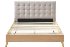 Lit 2 places 160x200 cm en bois et tissu beige LYNN