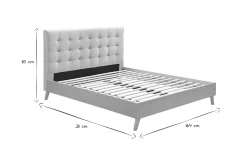 Lit 2 places 160x200 cm en bois et tissu beige LYNN