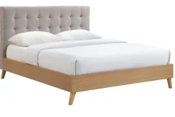Lit 2 places 160x200 cm en bois et tissu beige LYNN