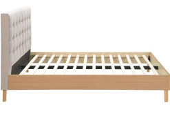 Lit 2 places 160x200 cm en bois et tissu beige LYNN