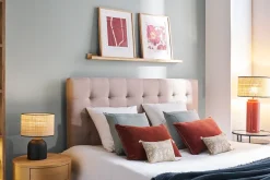 Lit 2 places 160x200 cm en bois et tissu beige LYNN