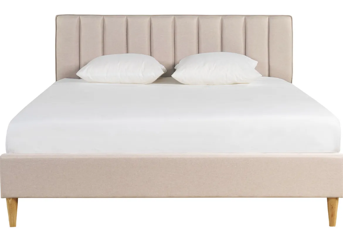 Lit 2 places 160x200 cm en tissu beige DIANE