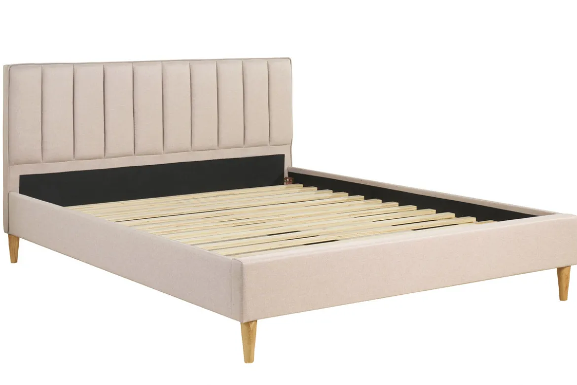 Lit 2 places 160x200 cm en tissu beige DIANE