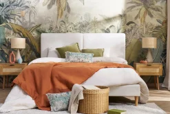 Lit 2 places 160x200 cm en tissu beige et bois clair SALOME