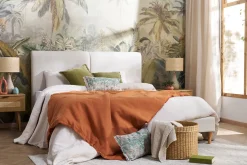 Lit 2 places 160x200 cm en tissu beige et bois clair SALOME