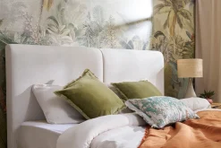 Lit 2 places 160x200 cm en tissu beige et bois clair SALOME