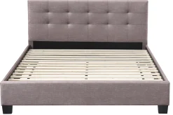 Lit 2 places 160x200 cm en tissu camel capitonné MARQUISE