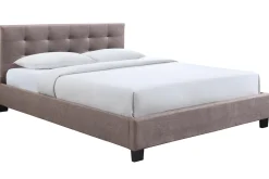 Lit 2 places 160x200 cm en tissu camel capitonné MARQUISE