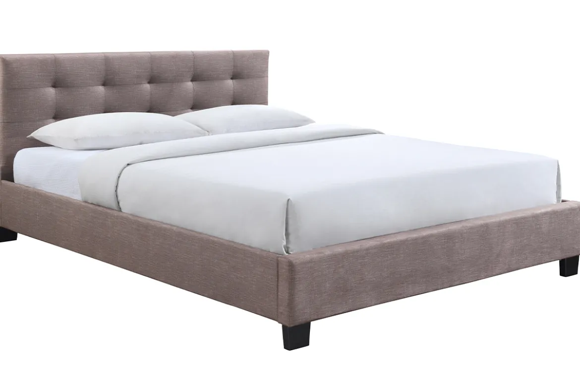 Lit 2 places 160x200 cm en tissu camel capitonné MARQUISE