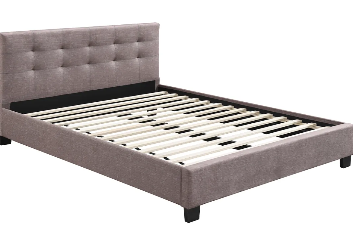 Lit 2 places 160x200 cm en tissu camel capitonné MARQUISE