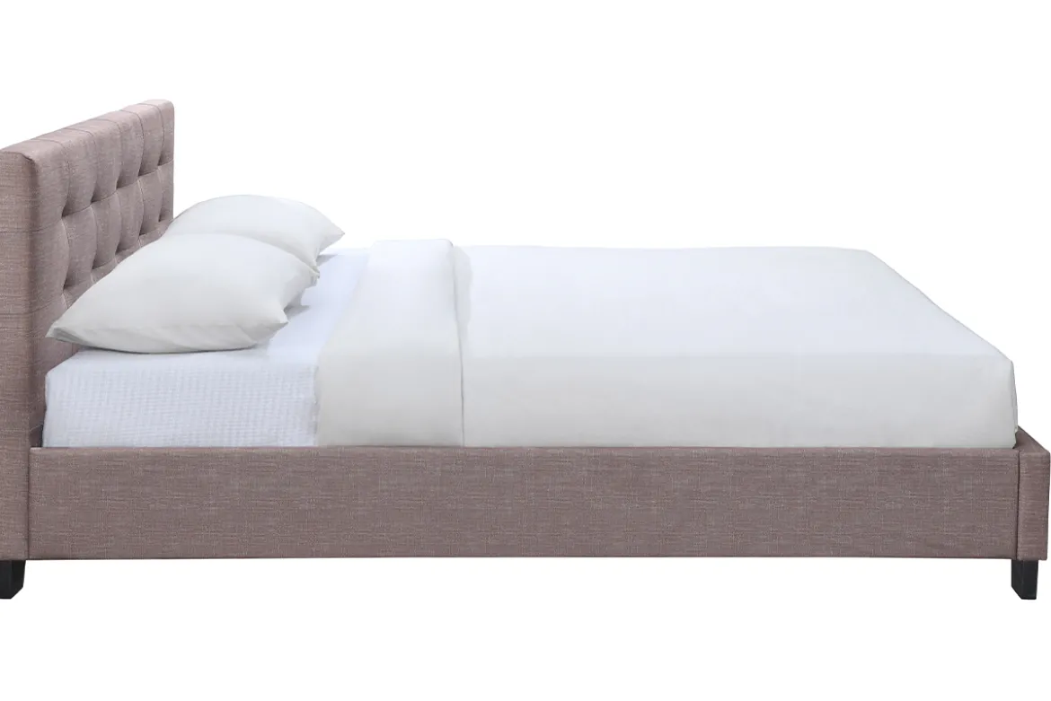Lit 2 places 160x200 cm en tissu camel capitonné MARQUISE