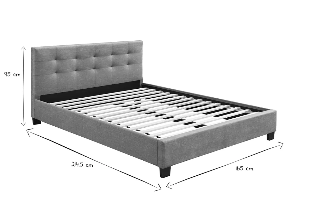 Lit 2 places 160x200 cm en tissu camel capitonné MARQUISE
