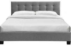 Lit 2 places 180x200 cm en tissu gris capitonné MARQUISE