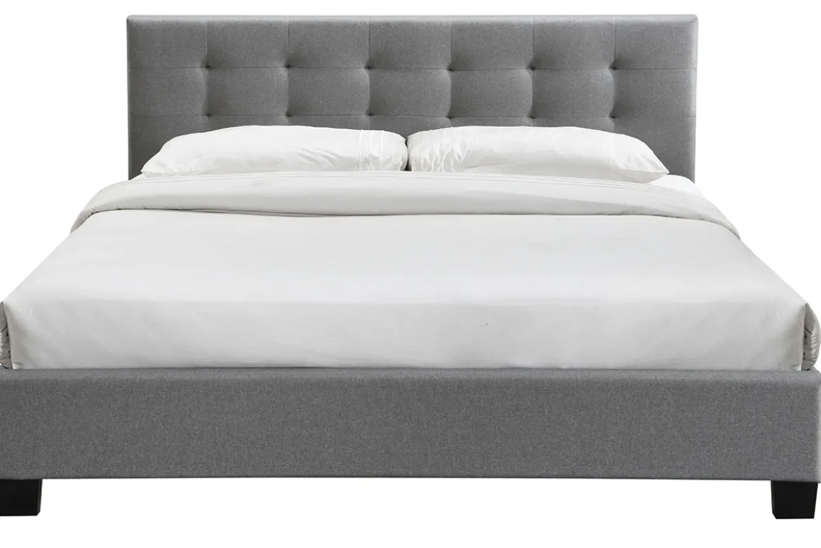 Lit 2 places 180x200 cm en tissu gris capitonné MARQUISE