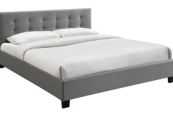 Lit 2 places 180x200 cm en tissu gris capitonné MARQUISE