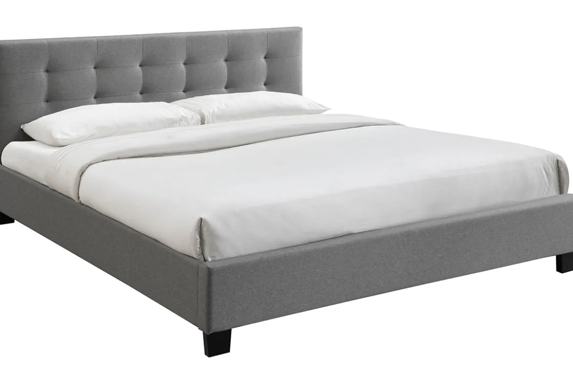 Lit 2 places 180x200 cm en tissu gris capitonné MARQUISE