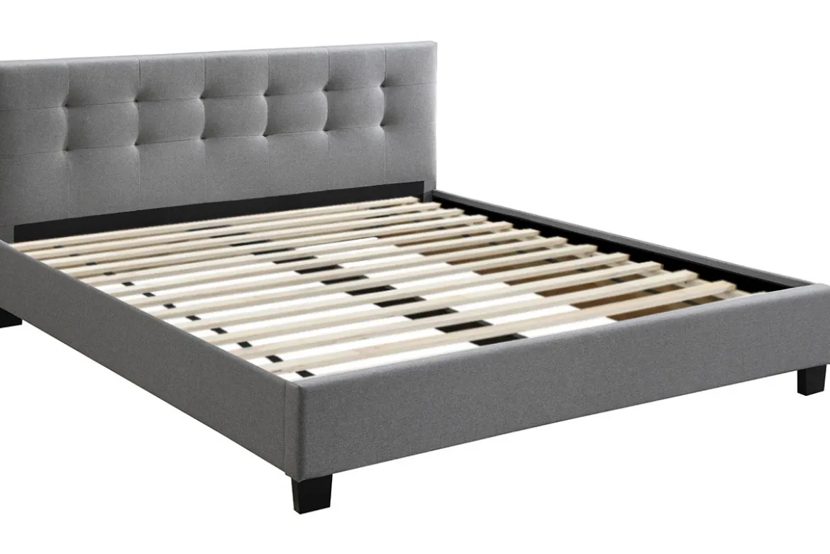 Lit 2 places 180x200 cm en tissu gris capitonné MARQUISE