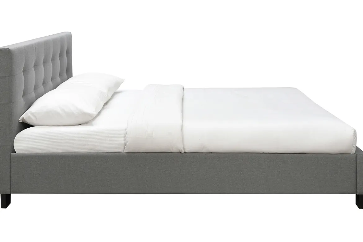 Lit 2 places 180x200 cm en tissu gris capitonné MARQUISE