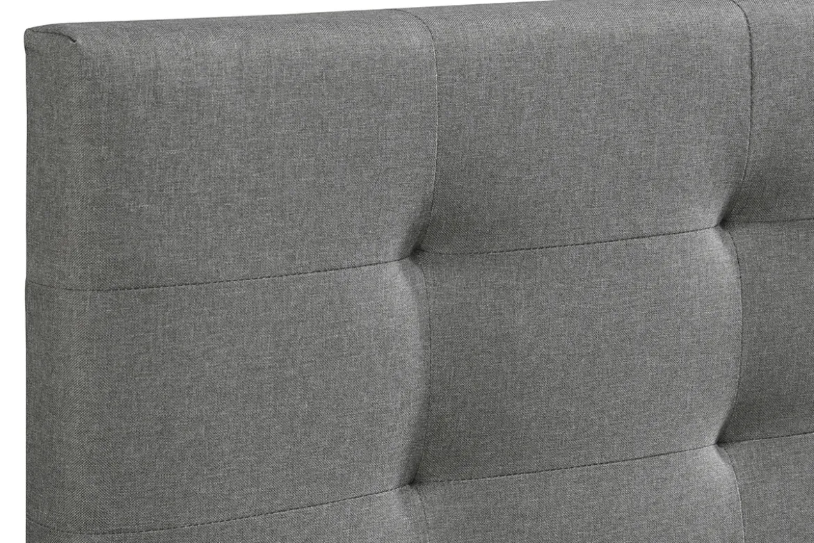 Lit 2 places 180x200 cm en tissu gris capitonné MARQUISE