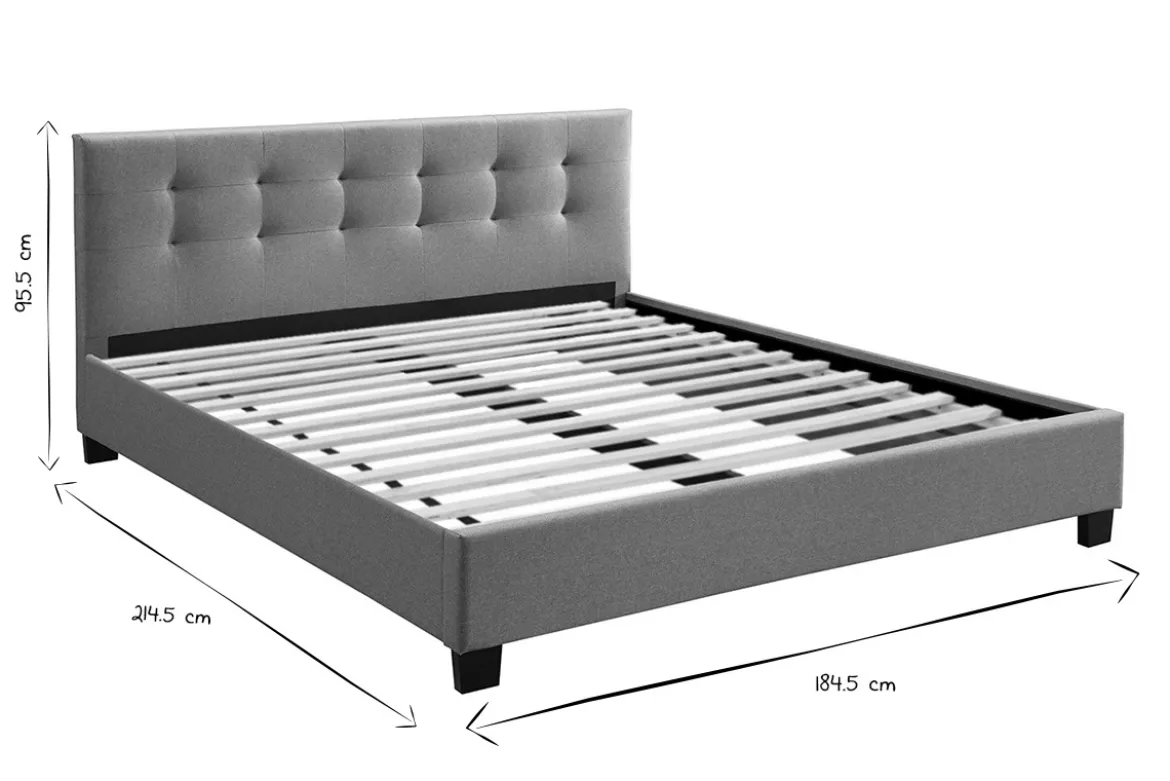 Lit 2 places 180x200 cm en tissu gris capitonné MARQUISE