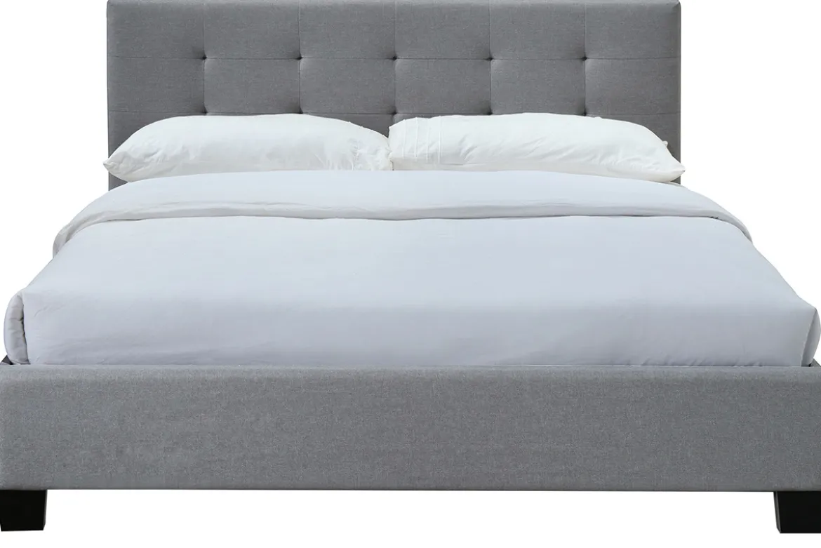 Lit 2 places 160x200 cm en tissu gris capitonné MARQUISE