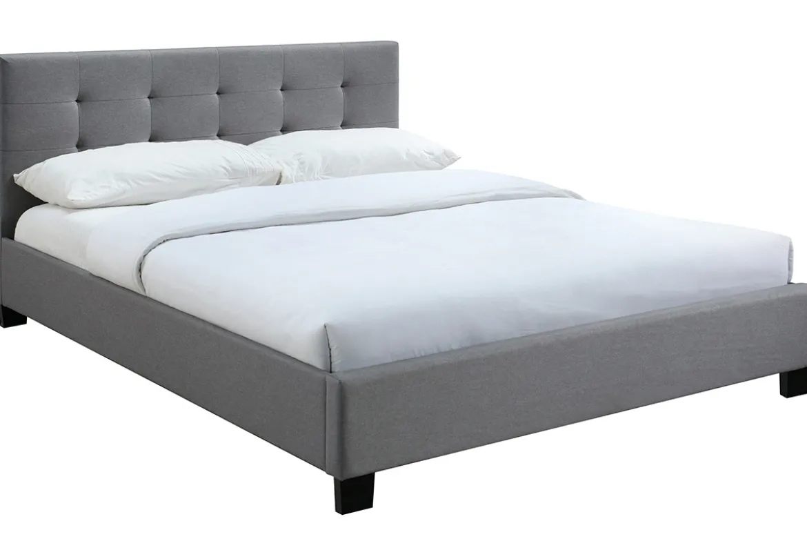Lit 2 places 160x200 cm en tissu gris capitonné MARQUISE
