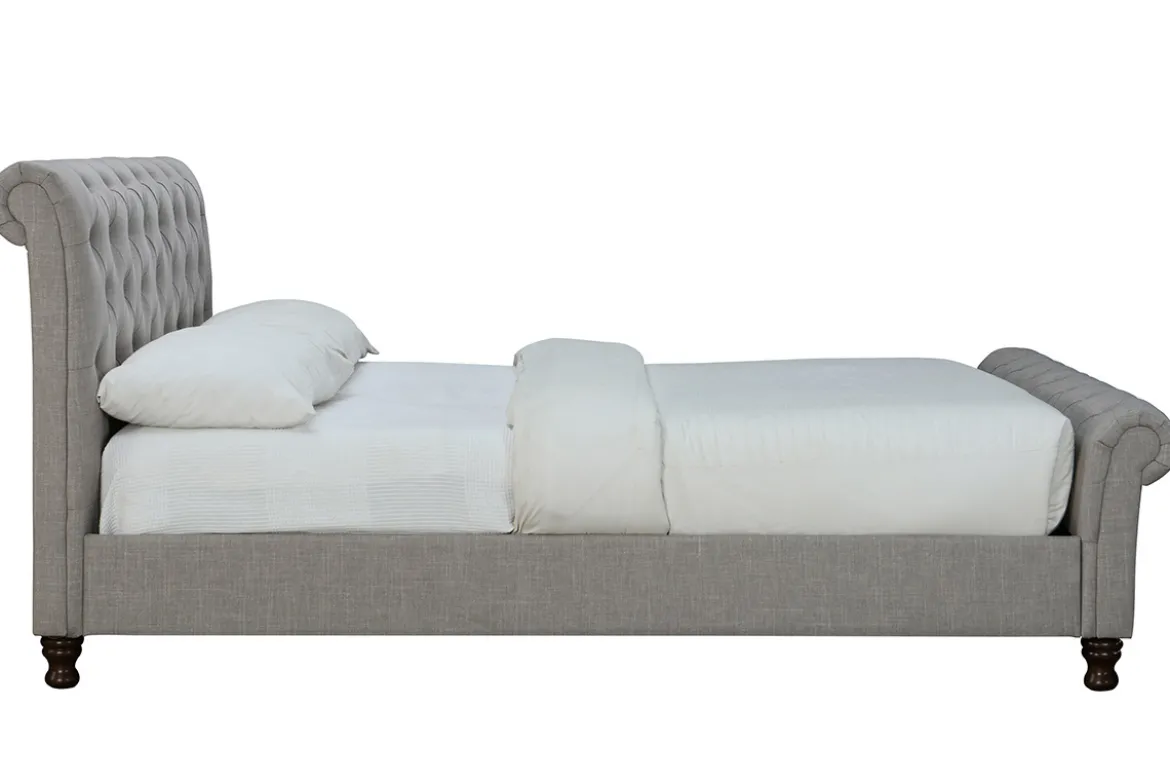 Lit 2 places 160x200 cm en tissu gris capitonné RILEY
