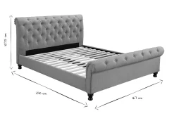 Lit 2 places 160x200 cm en tissu gris capitonné RILEY