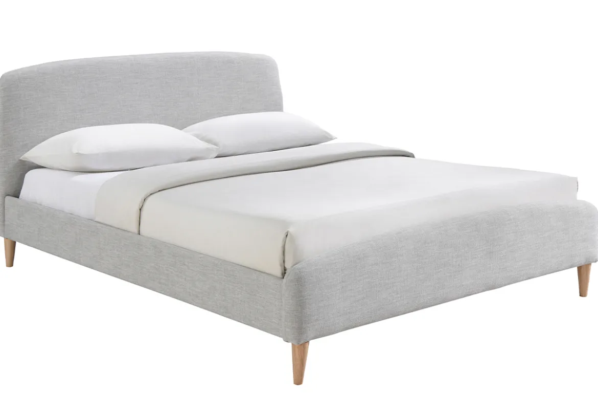 Lit 2 places 160x200 cm en tissu gris clair NIELS