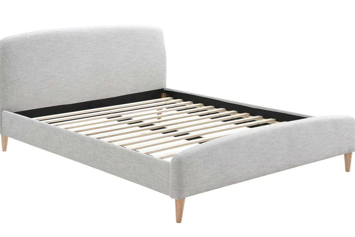 Lit 2 places 160x200 cm en tissu gris clair NIELS