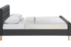Lit 2 places 160x200 cm en tissu gris foncé capitonné HOLSEN