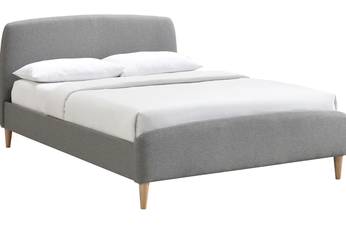 Lit 2 places 140x200 cm en tissu gris NIELS