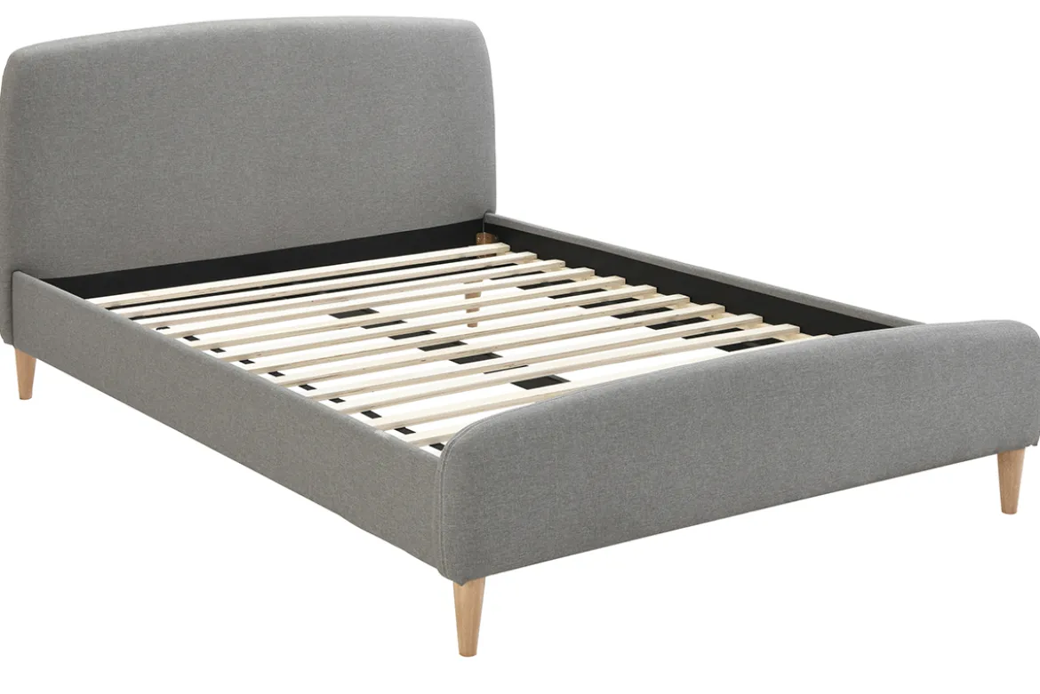 Lit 2 places 140x200 cm en tissu gris NIELS