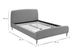 Lit 2 places 140x200 cm en tissu gris NIELS