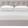 Lit 2 places 160x200 cm en tissu lin beige capitonné MARQUISE