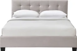 Lit 2 places 160x200 cm en tissu lin beige capitonné MARQUISE