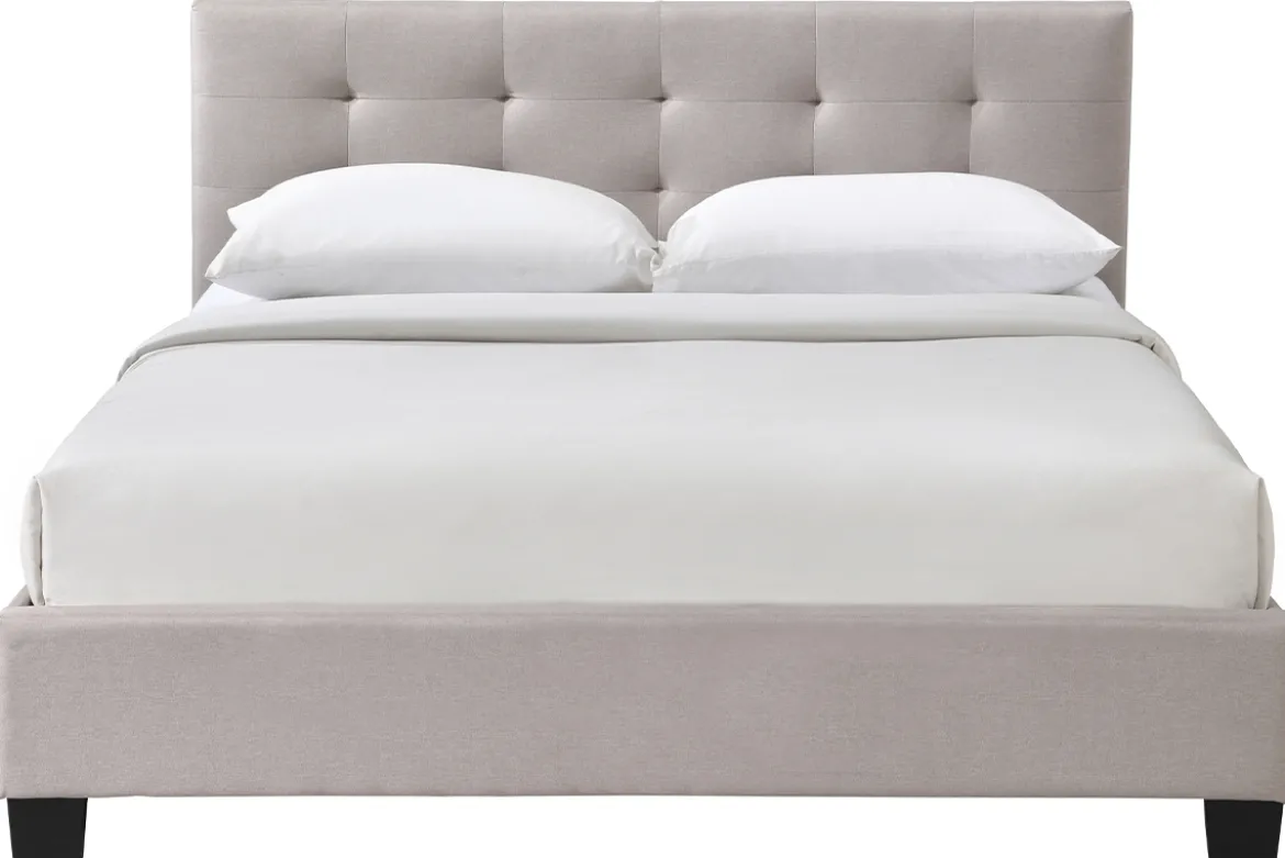 Lit 2 places 160x200 cm en tissu lin beige capitonné MARQUISE