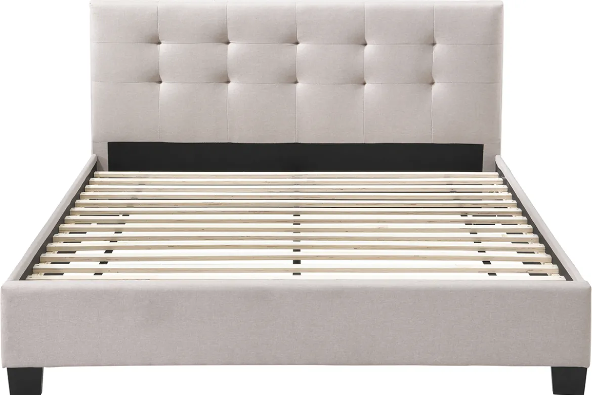 Lit 2 places 160x200 cm en tissu lin beige capitonné MARQUISE