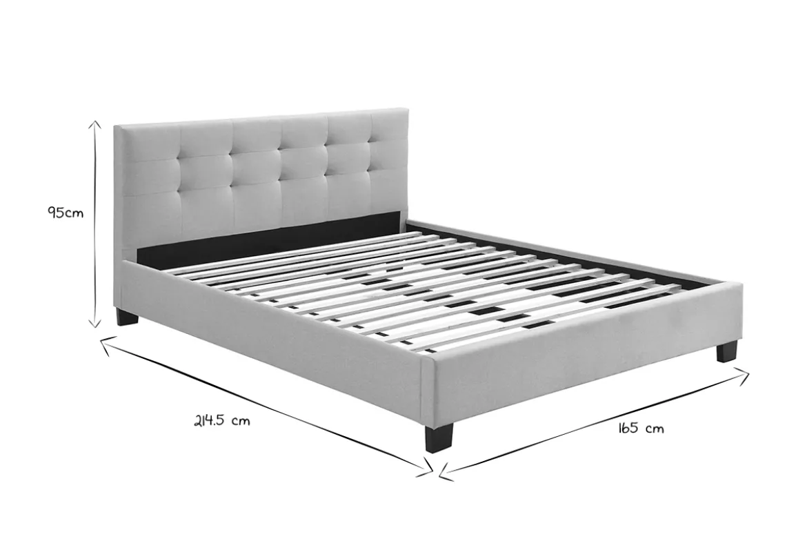 Lit 2 places 160x200 cm en tissu lin beige capitonné MARQUISE