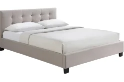 Lit 2 places 160x200 cm en tissu lin beige capitonné MARQUISE